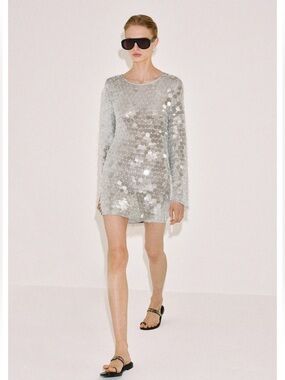 zara shoulder pad sequin dress ZARA WOMAN NWT $159 SHOULDER PADS SEQUIN DRESS ZW COLLECTION BLACK 9277/008  XS